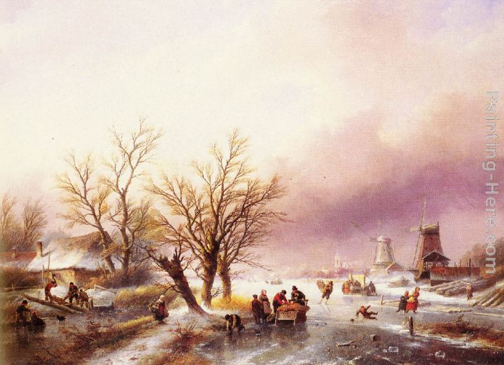 A Winter Landscape painting - Jan Jacob Coenraad Spohler A Winter Landscape art painting
